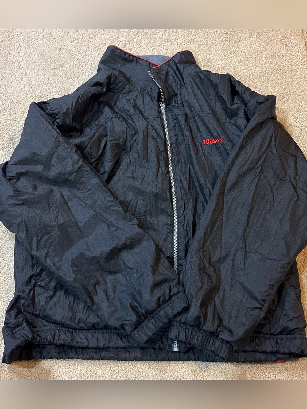 Wilson Black Windbreaker Jacket with Red Logo Trim